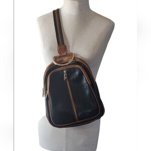 Valentina Italian Leather Black and Tan Leather Backpack